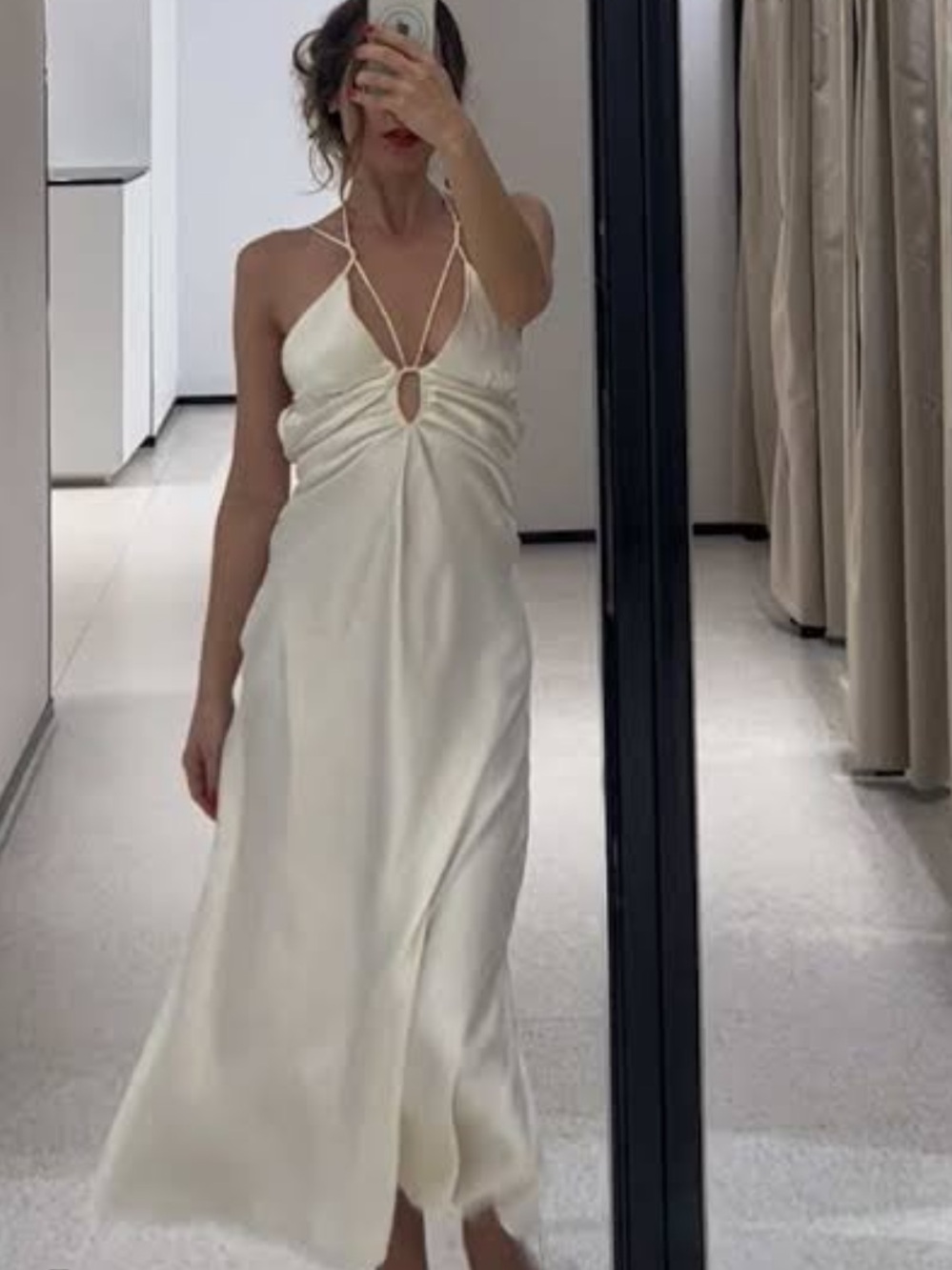 Zara Cream Halter Keyhole Maxi Dress